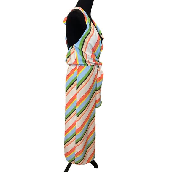 New ~ RIVER ISLAND ~ Women's Multicolor Striped Halter Neck Sheath Dress Size 6 - Picture 4 of 9